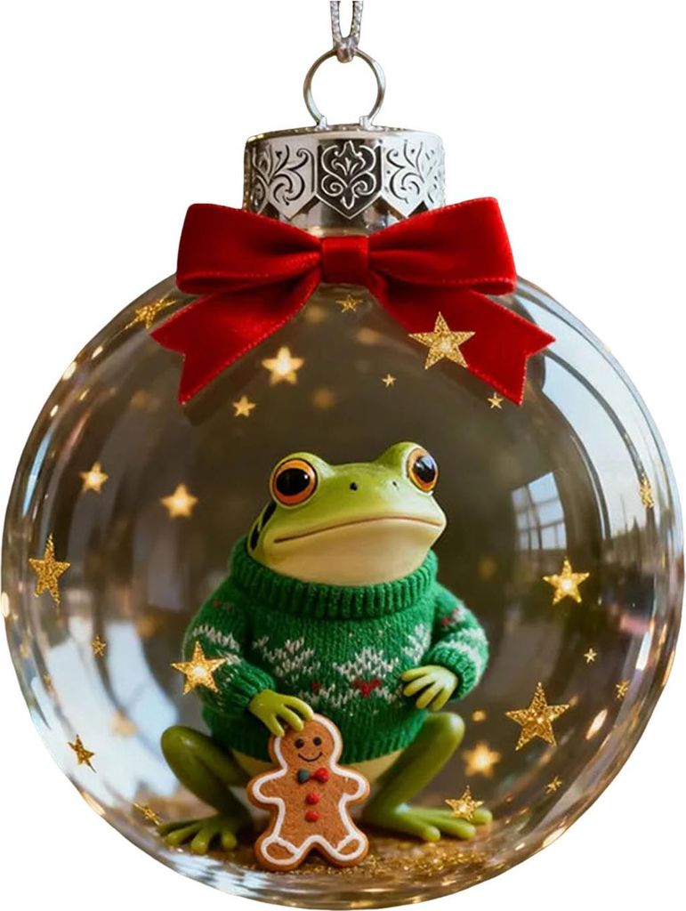 Weihnachtsfrosch-Anhänger, 2D, flach, Acryl, Wildtier-Baumdeko, festliche Zimmerdekoration, bedeutungsvolles Geschenk für Kinder