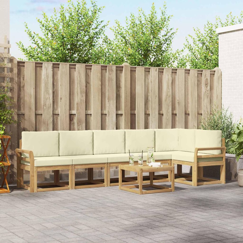Möbel Outdoor-Sofagarnitur mit Kissen 7 pcs Weiß und Creme PolyesterGartensofas - Gartensofas c3133