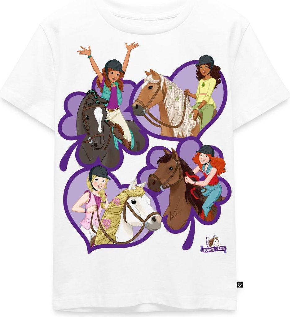 Spreadshirt Schleich Horse Club Sofia Lisa Hannah Sarah Herzen Kinder Premium T-Shirt, 98/104 (2 Jahre), Weiß