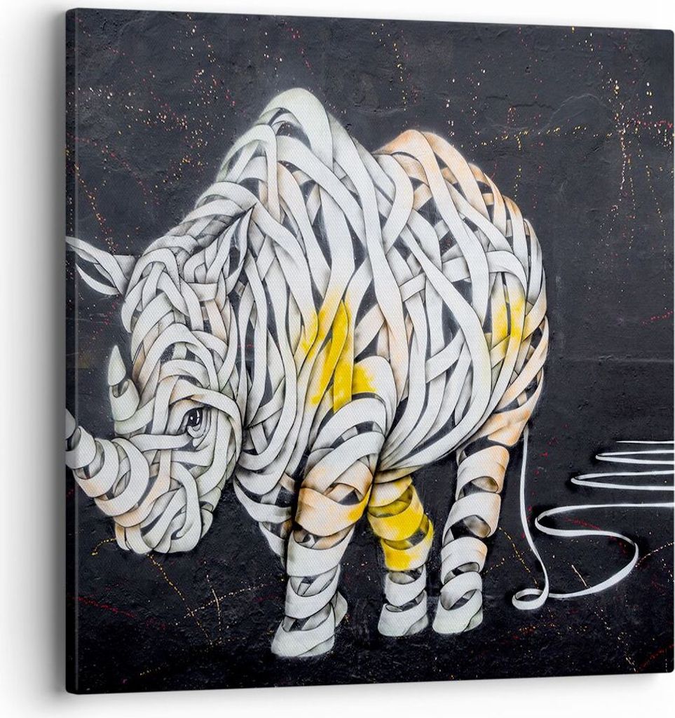 Bild auf Leinwand - Leinwandbild - Nashorn modern - 40x40cm - Wand Bild - Wanddeko - Wandbilder - Leinwanddruck - Bilder - Kunstdruck - Wanddekorat...