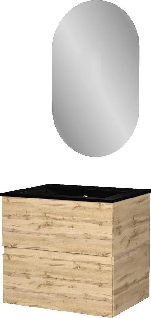 Meuble salle de bains 60cm chêne naturel et vasque noire série Milo
