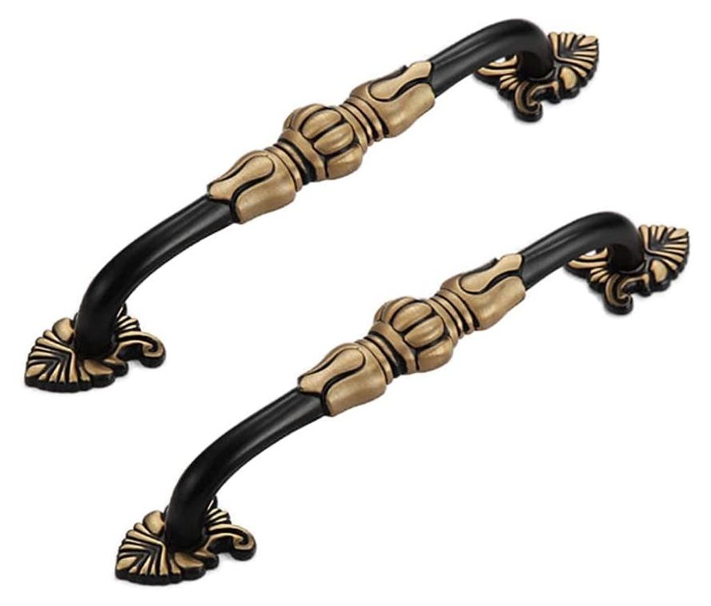 2 Vintage-Schrankgriffe aus Messing, florales Muster, antiker Stil, Metall, schwarz und gold, Schubladengriffe, Türgriffe für Küchenschränke, S...