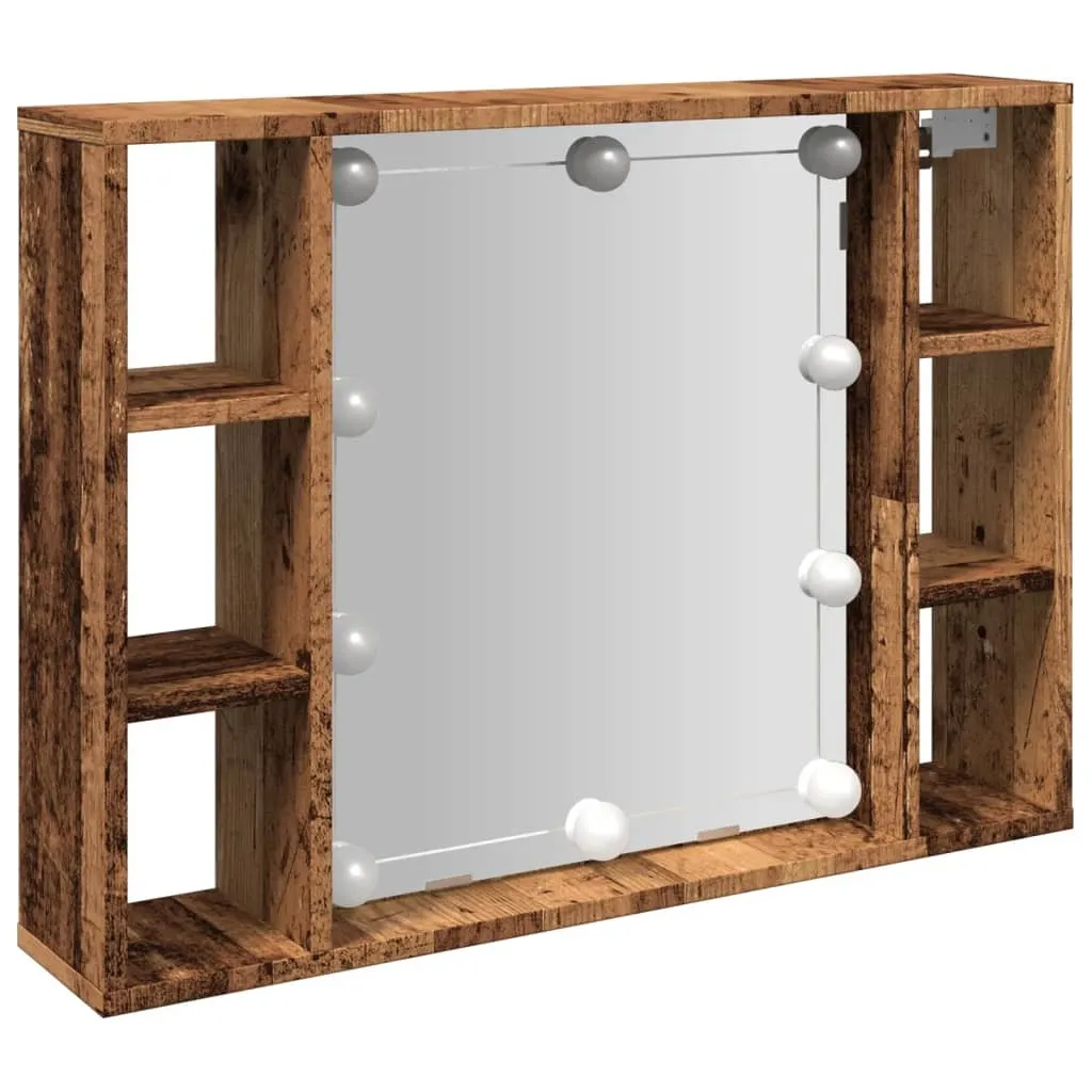 SYFAX™ Mobile a Specchio LED Legno Antico 76x15x55 cm Multistrato