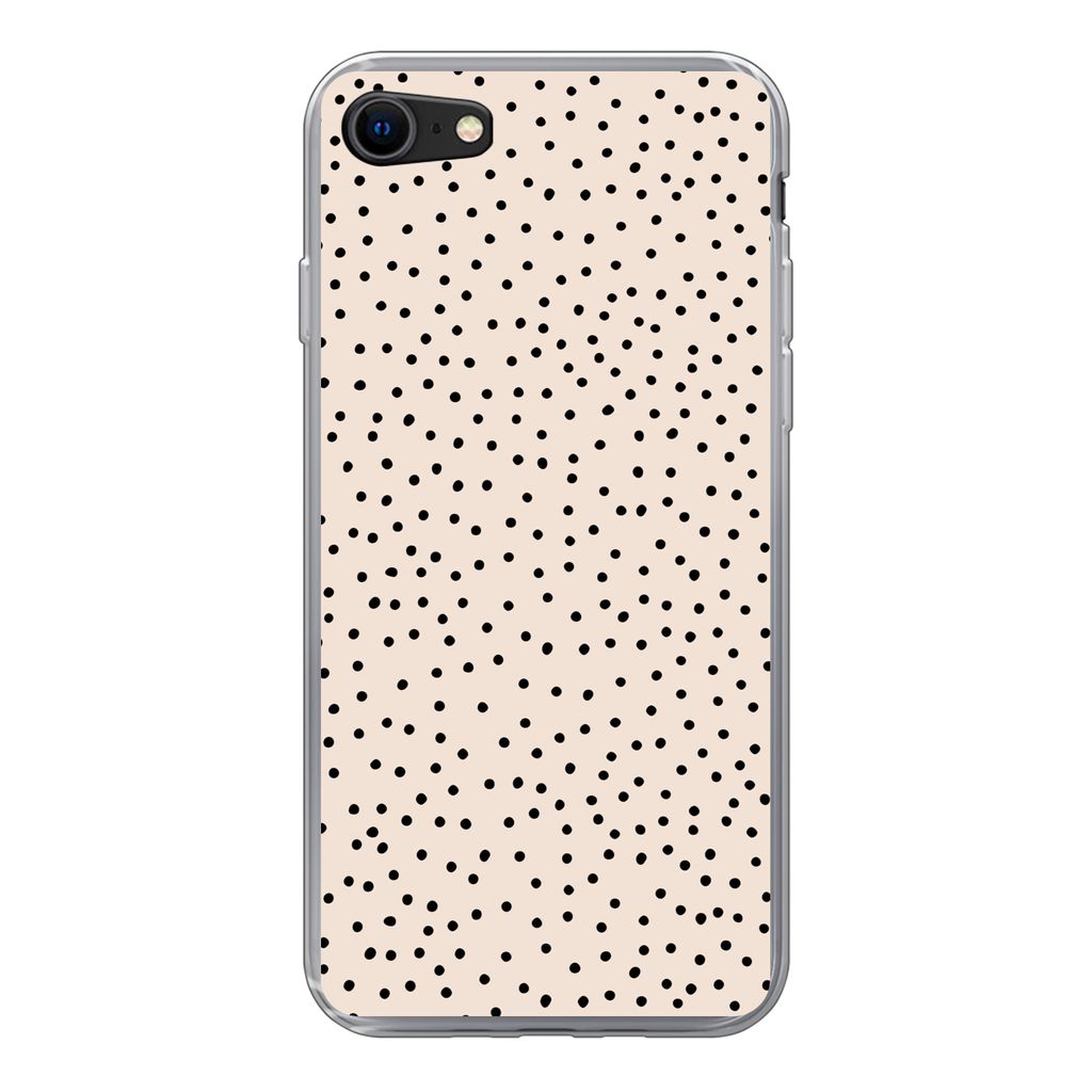 MuchoWow Handyhülle Schutzhülle Hülle für iPhone SE 2022 Polka dot - Beige - Schwarz Silikon Softcase Handy Hülle - Schutzhülle