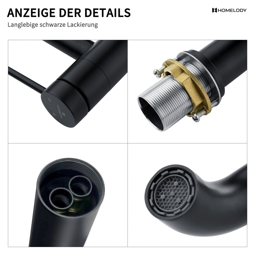Wasserhahn Bad aus Edelstahl Badarmatur Schwarz Waschbecken Produktbild 7