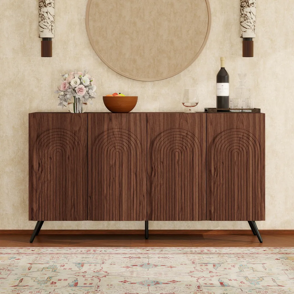 Buffet Anti-Encombrement 150cm Noyer : Rangement Chic à Portes 3D