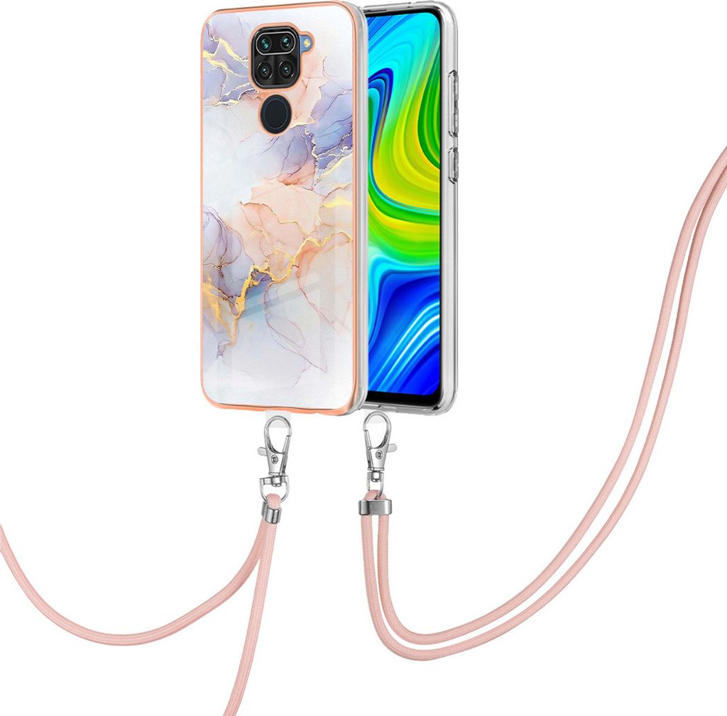 Handykette Hülle für Xiaomi Redmi Note 9 Muster TPU Schutzhülle mit verstellbarem Tragegurt Grau