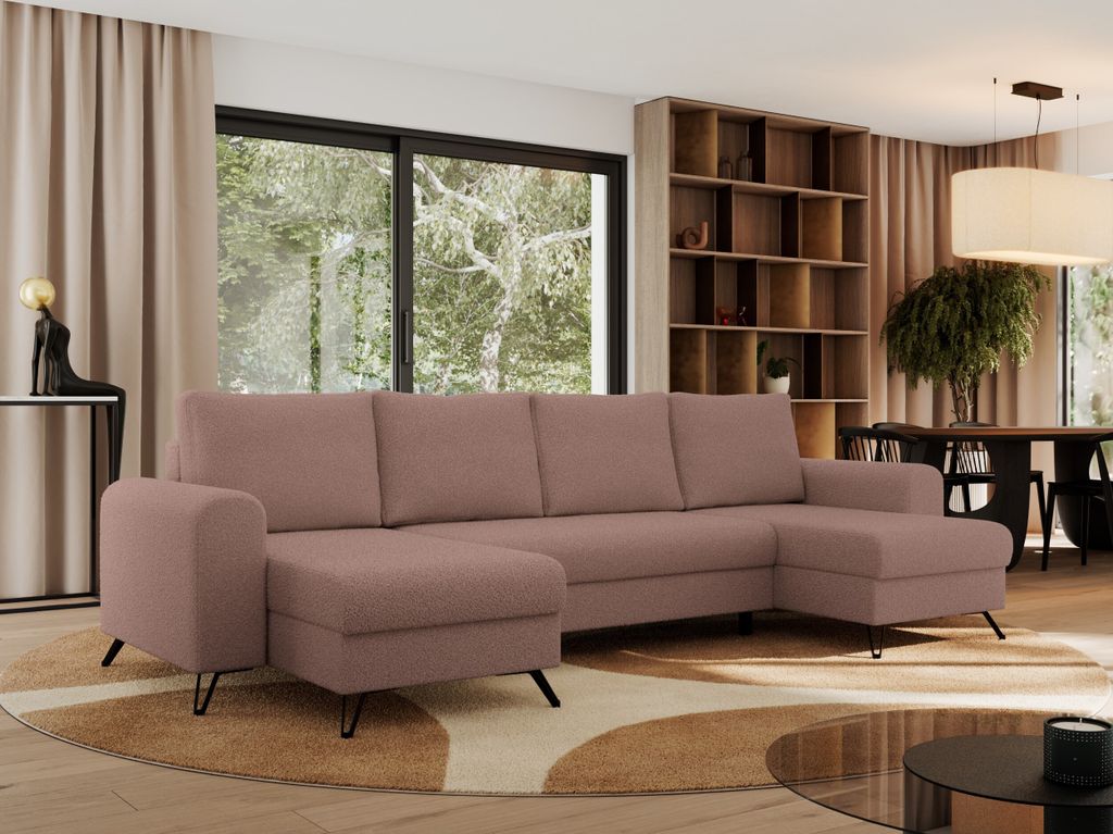 Ecksofa für das Wohnzimmer, AXEL U Ecksofa mit losen Kissen, drei Bettkästen, U-förmiges Ecksofa mit Armlehnen, Universalecke mit schwarze Metal...