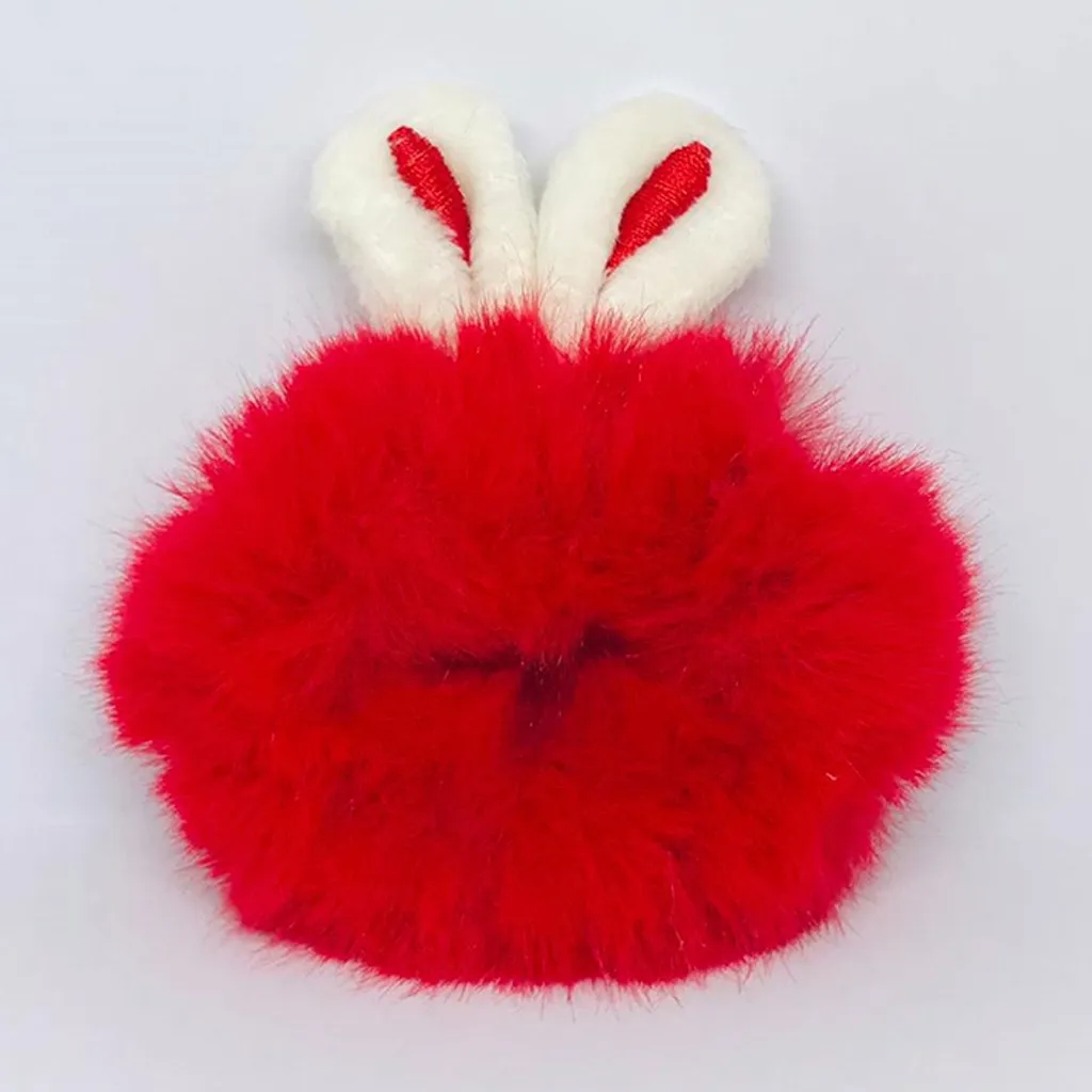 Elastico Capelli Coniglio Peluche Rosso | Scrunchie Morbido per Bambine