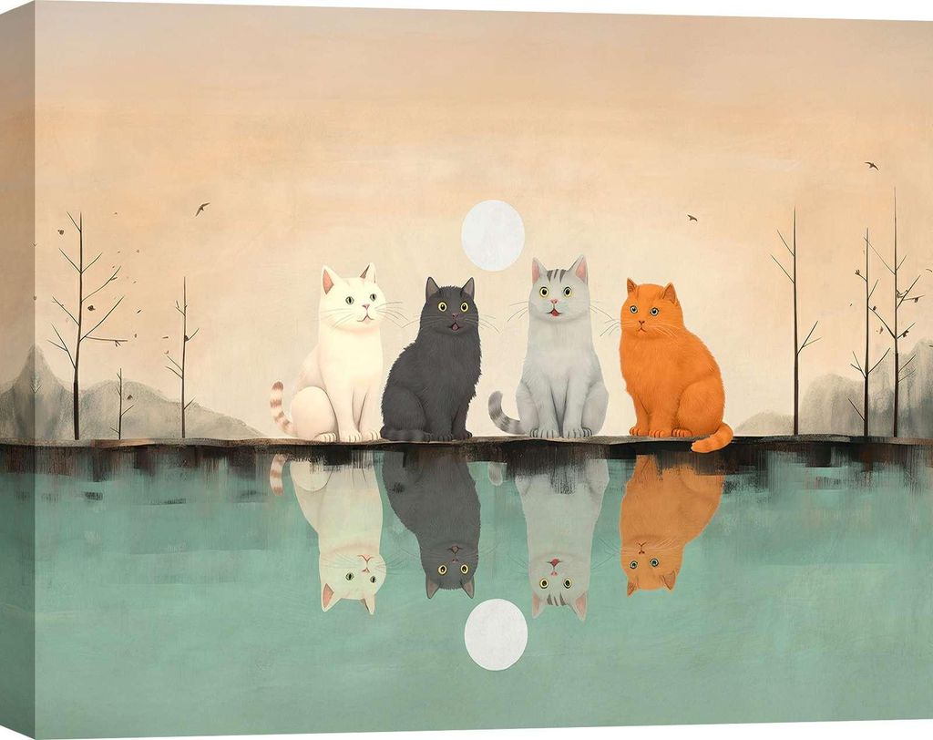 Leinwandbilder mit Katzen - Stef Lamanche - Freunde im Mondlicht - 120x90 cm