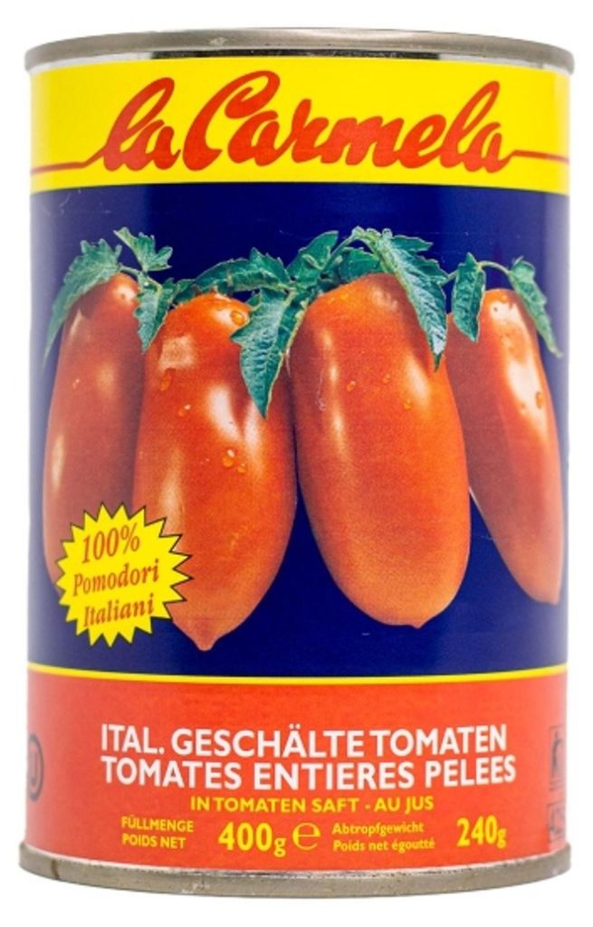 Tomates pelées entières, marque La Carmela, 400 g Image du produit 