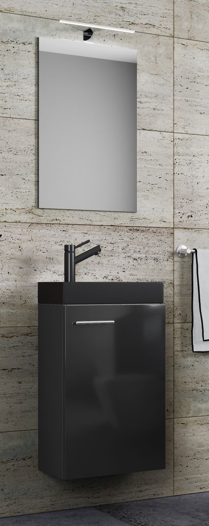 VCM 3-tlg Set | Waschplatz für Gäste WC | Gästebad | Waschtisch mit Spiegel | Badezimmer Set – Slito SP-BL