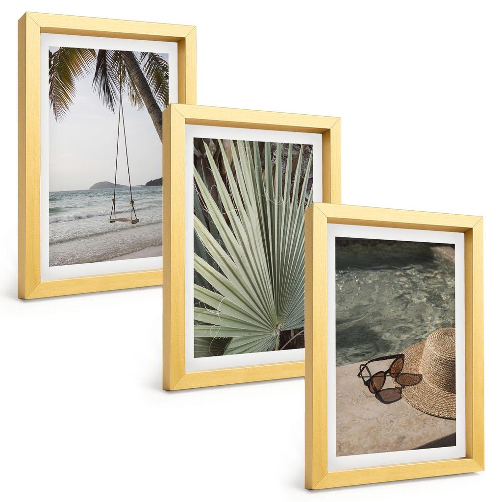 Bilder Set 3-teilig im Goldrahmen Rahmen – Wandbilder 3 Stück – gerahmte Poster für Wohnzimmer, Schlafzimmer und Flur – 20x30 cm – Strand...