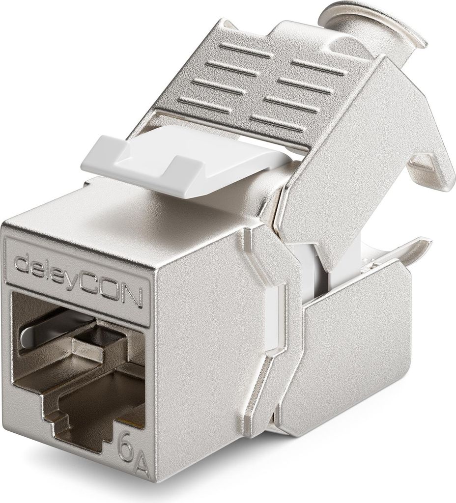 deleyCON 1x CAT6a Keystone Jack Modul Patchkabel Netzwerkkabel Verbinder STP Schirmung RJ45 Buchse Netzwerk Dose Patchpanel Keystonehalterung Erwei...