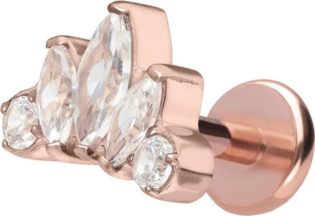 Ohrpiercing, Nasenpiercing Titan Labret mit Push Fit LOTUSBLÜTE RoséGold Stablänge: 7mm | Stabstärke: 1mm