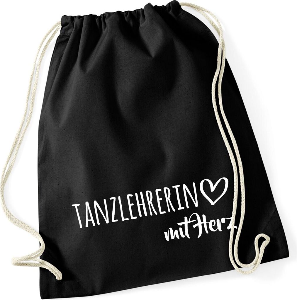Huuraa Turnbeutel Tanzlehrerin mit Herz 12 Liter Black Baumwolle Rucksack Geschenkidee