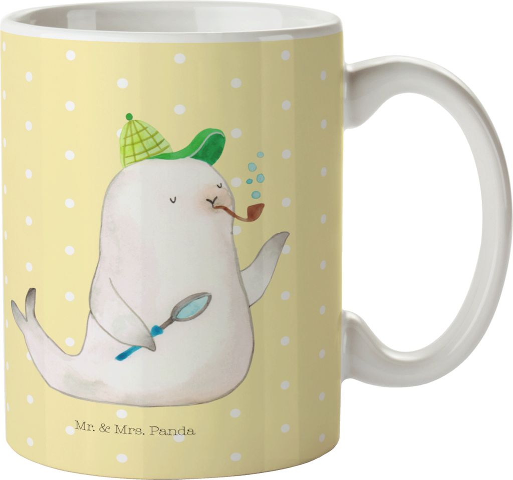 Mr. & Mrs. Panda Teetasse Robbe Sherlock - Gelb Pastell - Geschenk, Becher, Trinkbecher, Lustige Sprüche, Tasse, Keramiktasse, Kaffeetasse, haferl