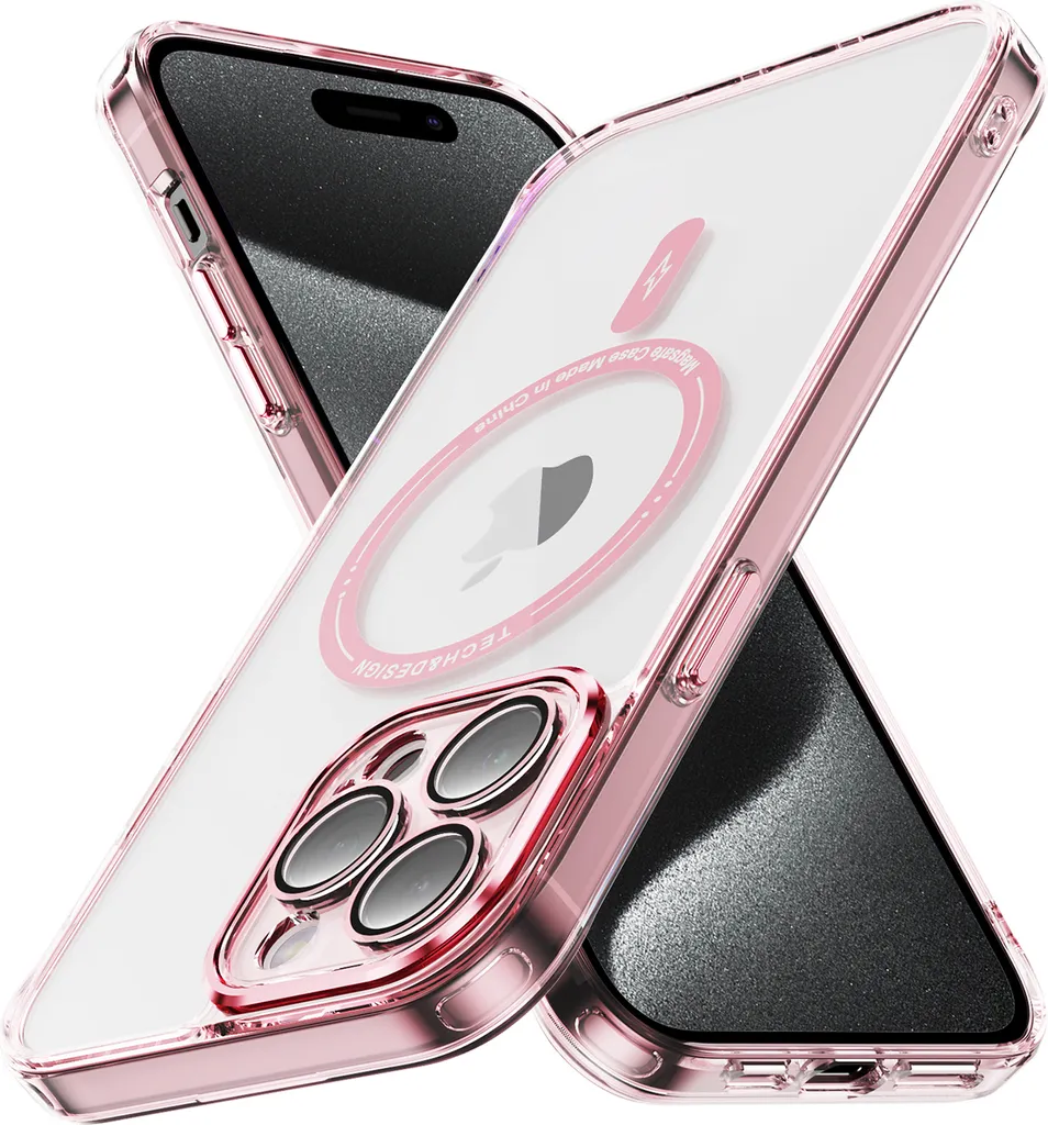 Cover MagSafe iPhone 15 Pro Rosa Trasparente: Protezione Ibrida Antiurto