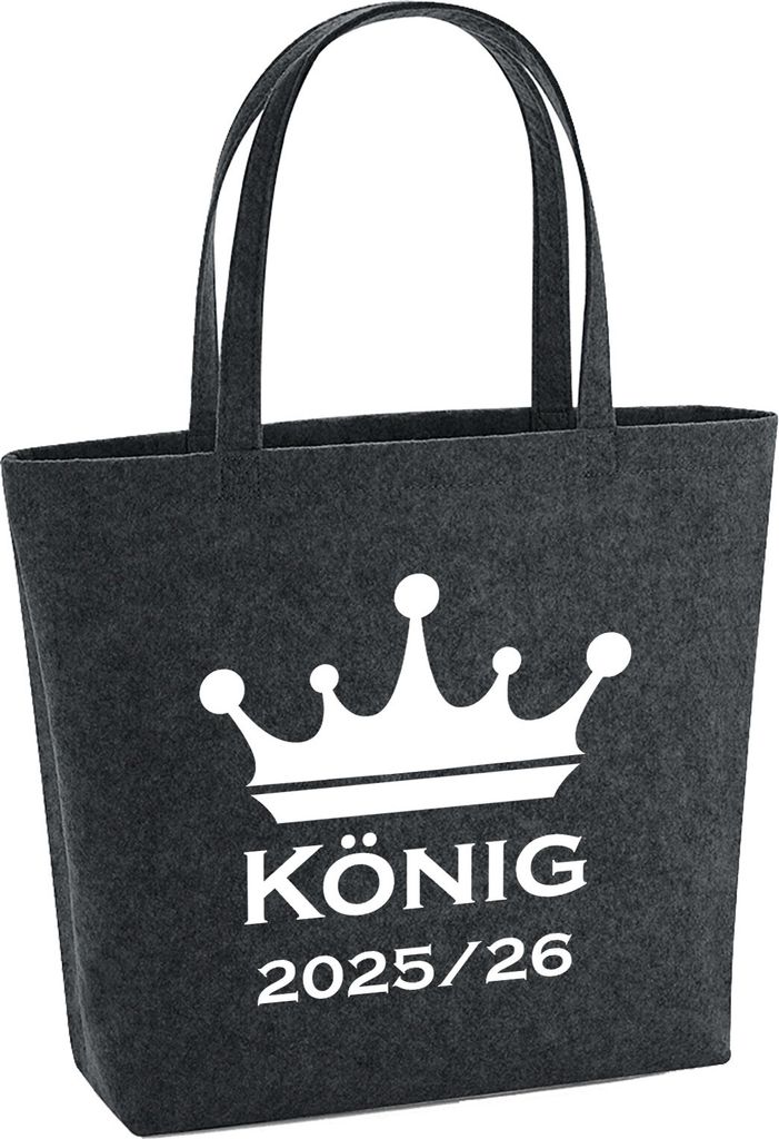 Huuraa Filzshopper König 2025/26 Schützenkönig 22 Liter Charcoal Melange Filztasche Geschenkidee
