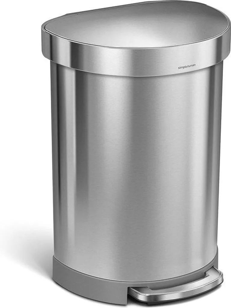 Poubelle inox 60 L argentée demi-ronde anti-traces et sans mauvaises odeurs