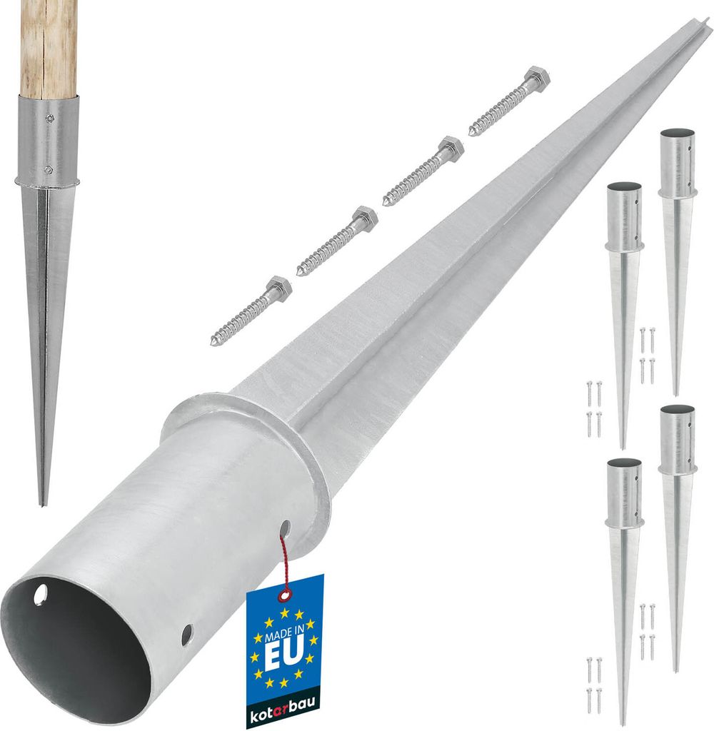 KOTARBAU 4er Set Einschlaghülse 80 mm Pfostenträger zum Einschlagen für Zaunpfosten Einschlagbodenhülse für Rundholzpfosten verzinkter S...