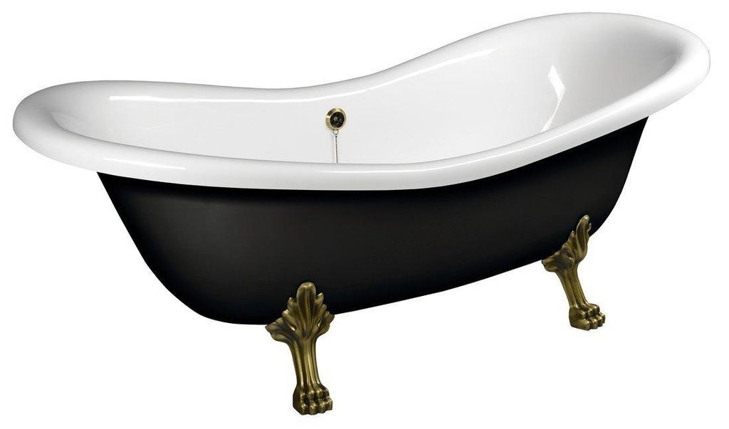 Polysan CHARLESTON Freistehende Badewanne 188x83x69cm, Füße Bronze, schwarz/weiß