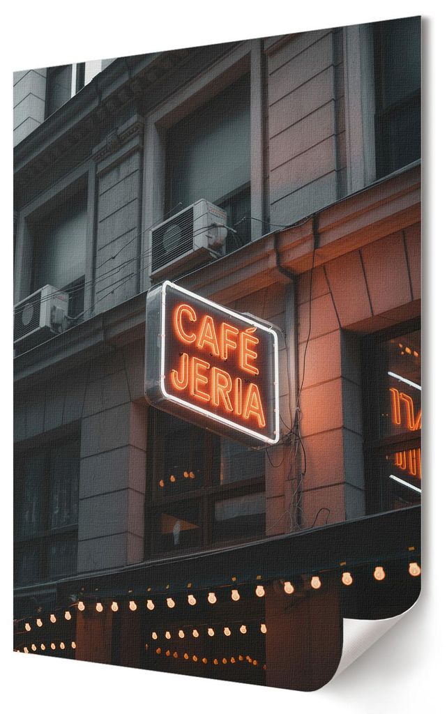 Neon Café- Kunstdruck A3 (29x42 cm) - Modern, Vintage- Wandbild für Wohnzimmer Schlafzimmer & Flur, Modernes Poster Wanddeko, Ungerahmt