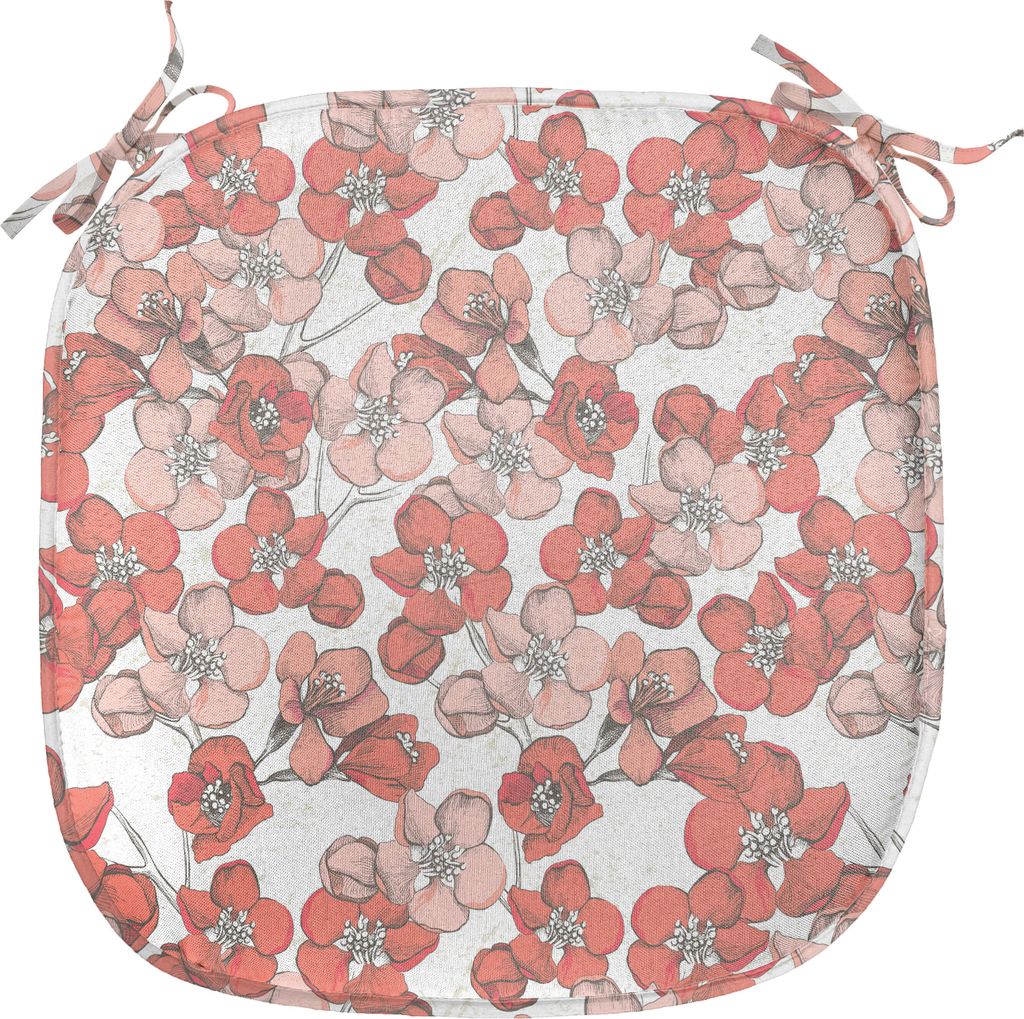 ABAKUHAUS Kirschblüte Polster für Esszimmerstühle, Natur, Dekoratives wasserfestes Kissen mit Riemen für Küchensitze, 40 cm x 40 cm, Coral Blu...
