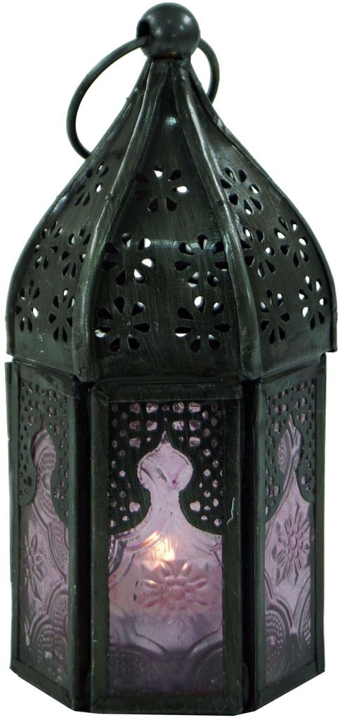 Orientalische Metall/Glas Laterne in Marrokanischem Design, Windlicht, Mehrfarbig, Glas,Eisen, Farbe: Pink, 14*6*6 cm