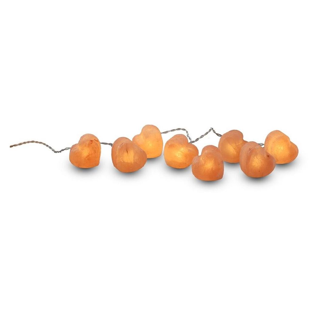 HAF LED Salz Lichterkette Herz – 8 handgefertigte Leuchtelemente mit LED-Kette | Jede ein Unikat aus natürlichem Salzkristall für warmes Licht