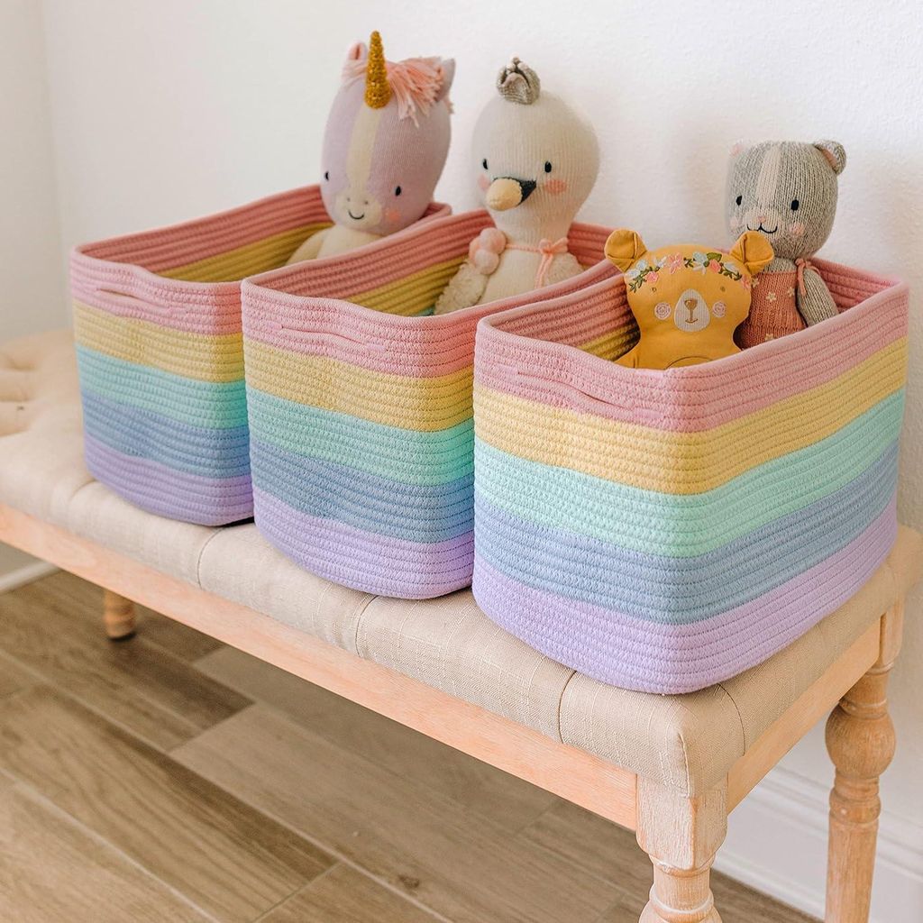 Regenbogen Aufbewahrungskörbe für Regale - Klassenzimmer und Kinderzimmer Aufbewahrung - Spielzeugorganizer - Bunte Babykörbe.