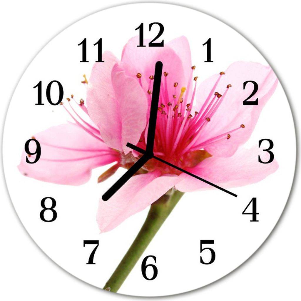 Glasuhr Wanduhr Küchenuhr Echt-Glas 30fi cm Blume rosa