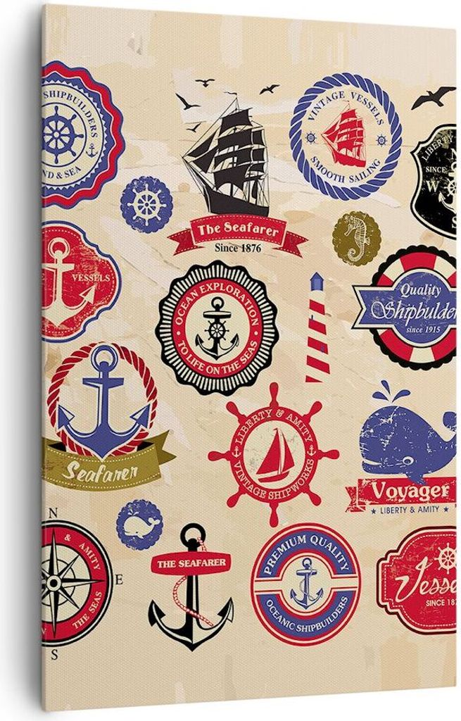Bild auf Leinwand - Leinwandbild - Einteilig - Anker Fahne Abzeichen Boot - 80x120cm - Wand Bild - Wanddeko - Wandbilder - Leinwanddruck - Wanddeko...
