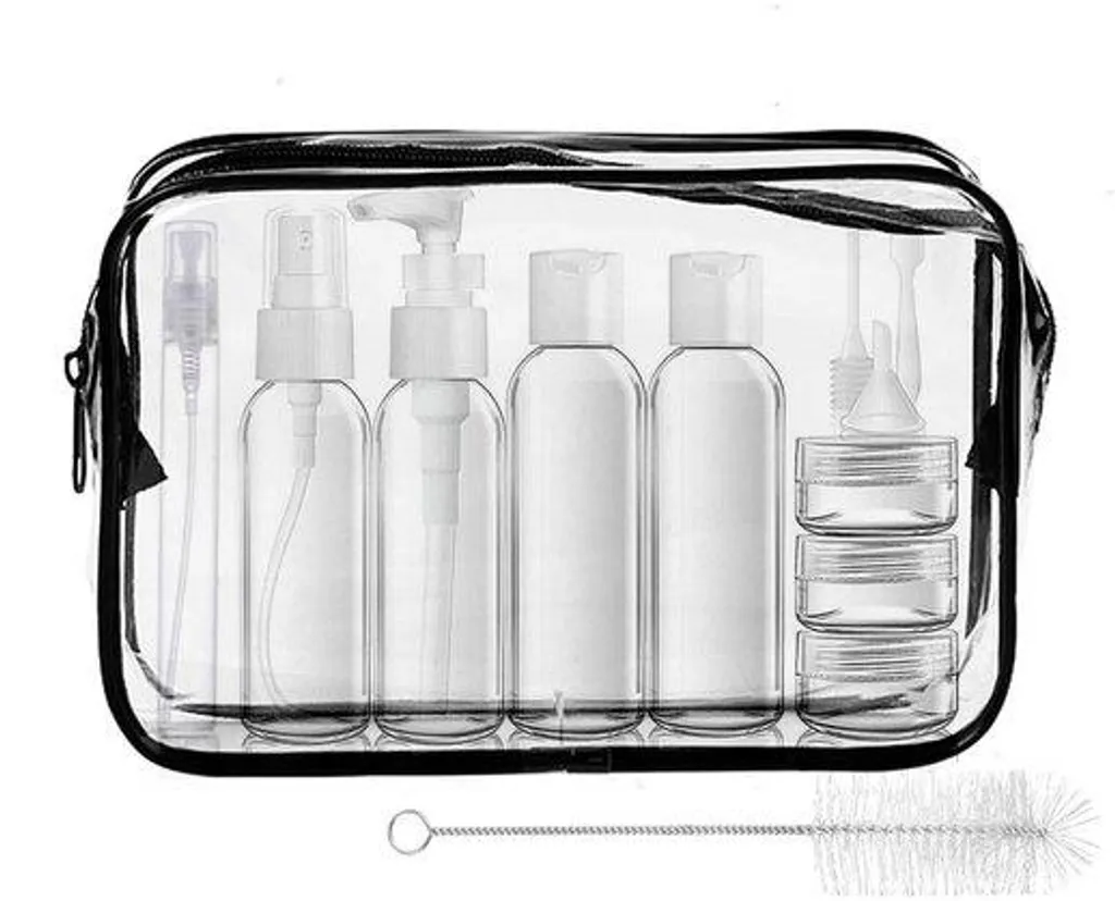 Kit de transport de liquides 20x20 cm doté de 14 pochettes cabine