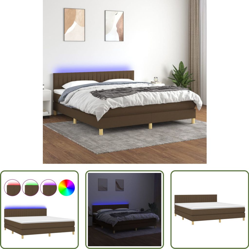 The Living Store Boxspringbett mit Matratze & LED Dunkelbraun 180x200 cm Stoff
