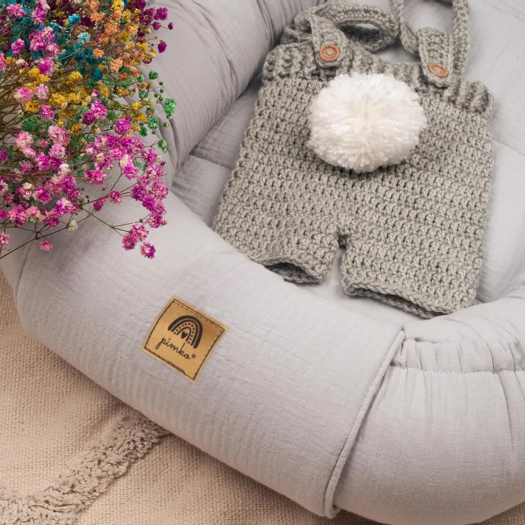 Cocon Bébé Gris Perle en Mousseline de Coton - Nid Douillet Ajustable