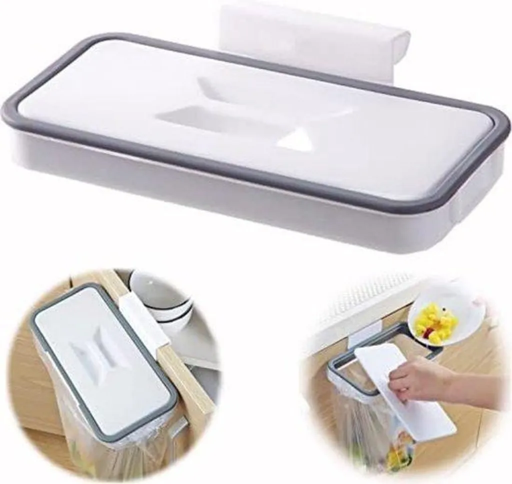 Support pour sacs poubelle fermé avec couvercle robuste en acier blanc
