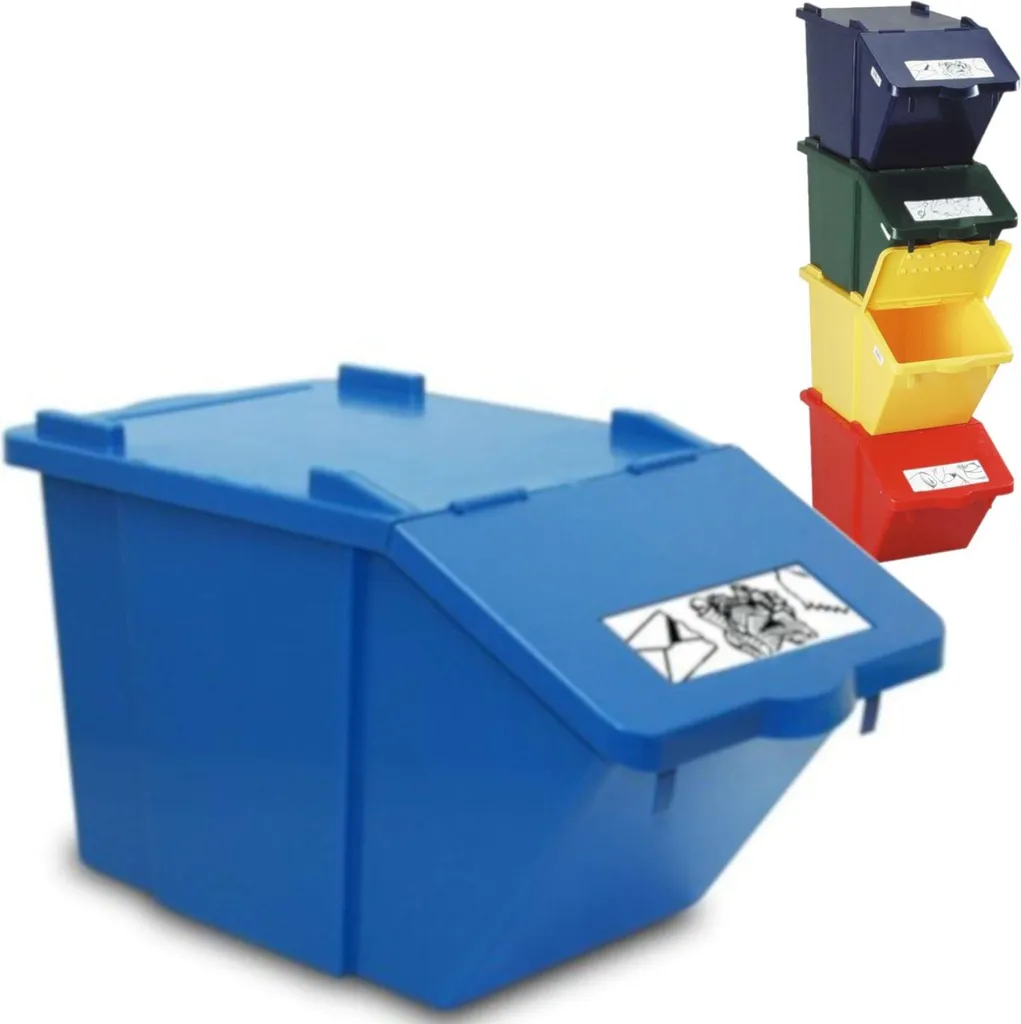 Poubelle de tri sélectif verticale 45L bleue - Double bac gain de place