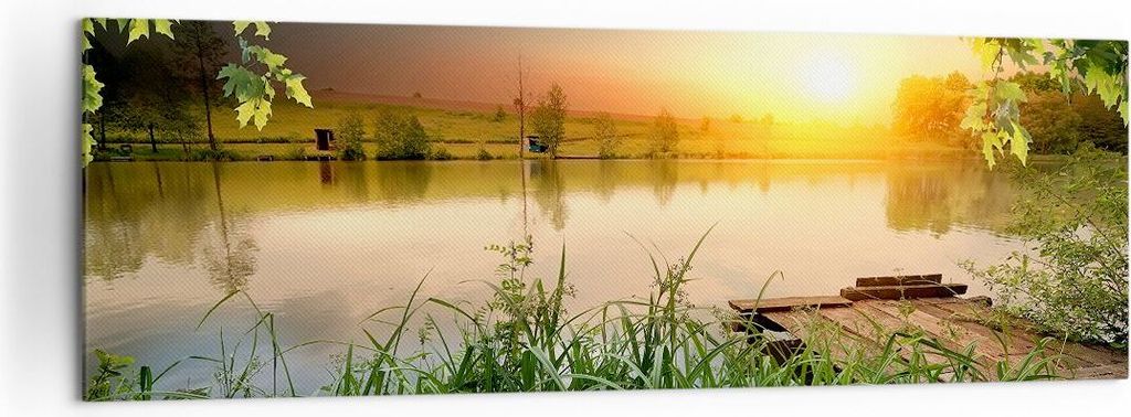 Bild auf Leinwand - Leinwandbild - Brücke See - 160x50cm - Wand Bild - Wanddeko - Wandbilder - Leinwanddruck - Bilder - Kunstdruck - Wanddekoratio...