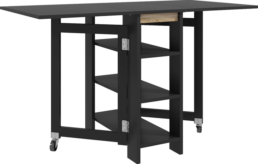 HOMCOM Klappbarer Esstisch, Küchentisch auf Rollen, mit 2 Ausziehplatten und 3 Ablagen, modernes Design, Küchentisch für kleine Räume, 120 x 60...