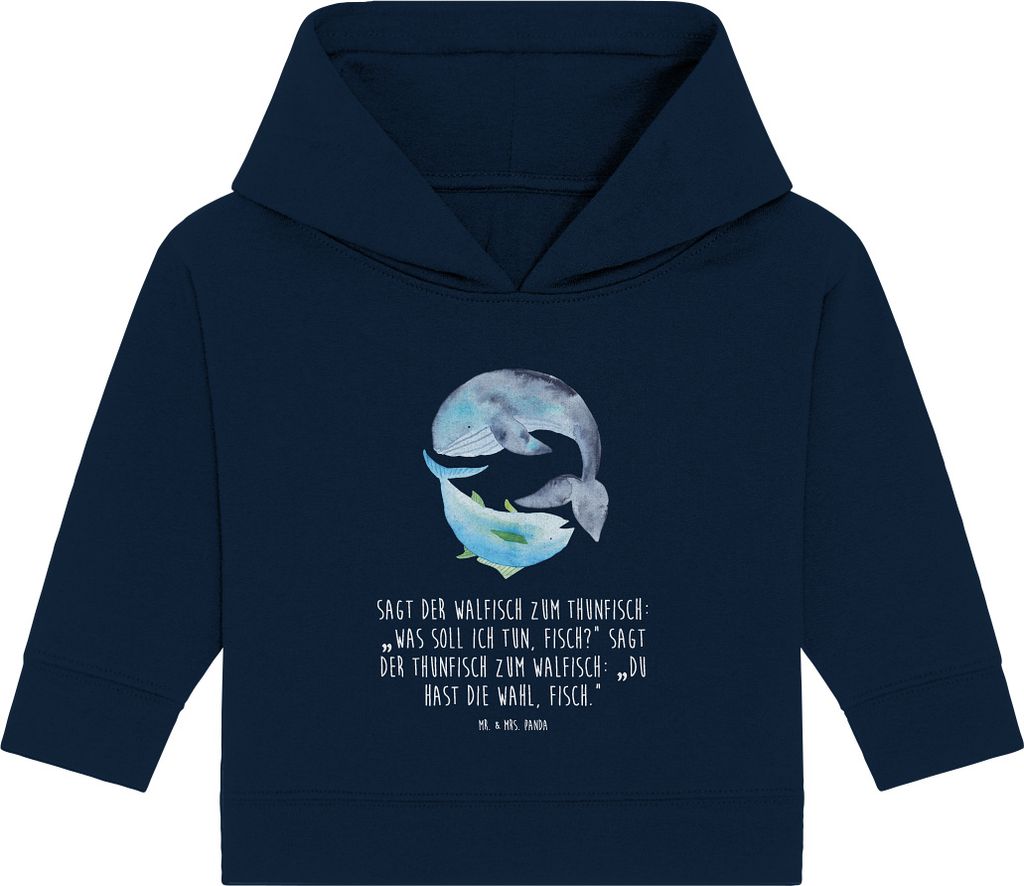 Mr. & Mrs. Panda Organic Baby Hoodie Walfisch Thunfisch 24. - 36. Monat - French Navy - Geschenk, Spruch Lustig, Wahl, Wal, Tunfisch, Des Tages, Ka...