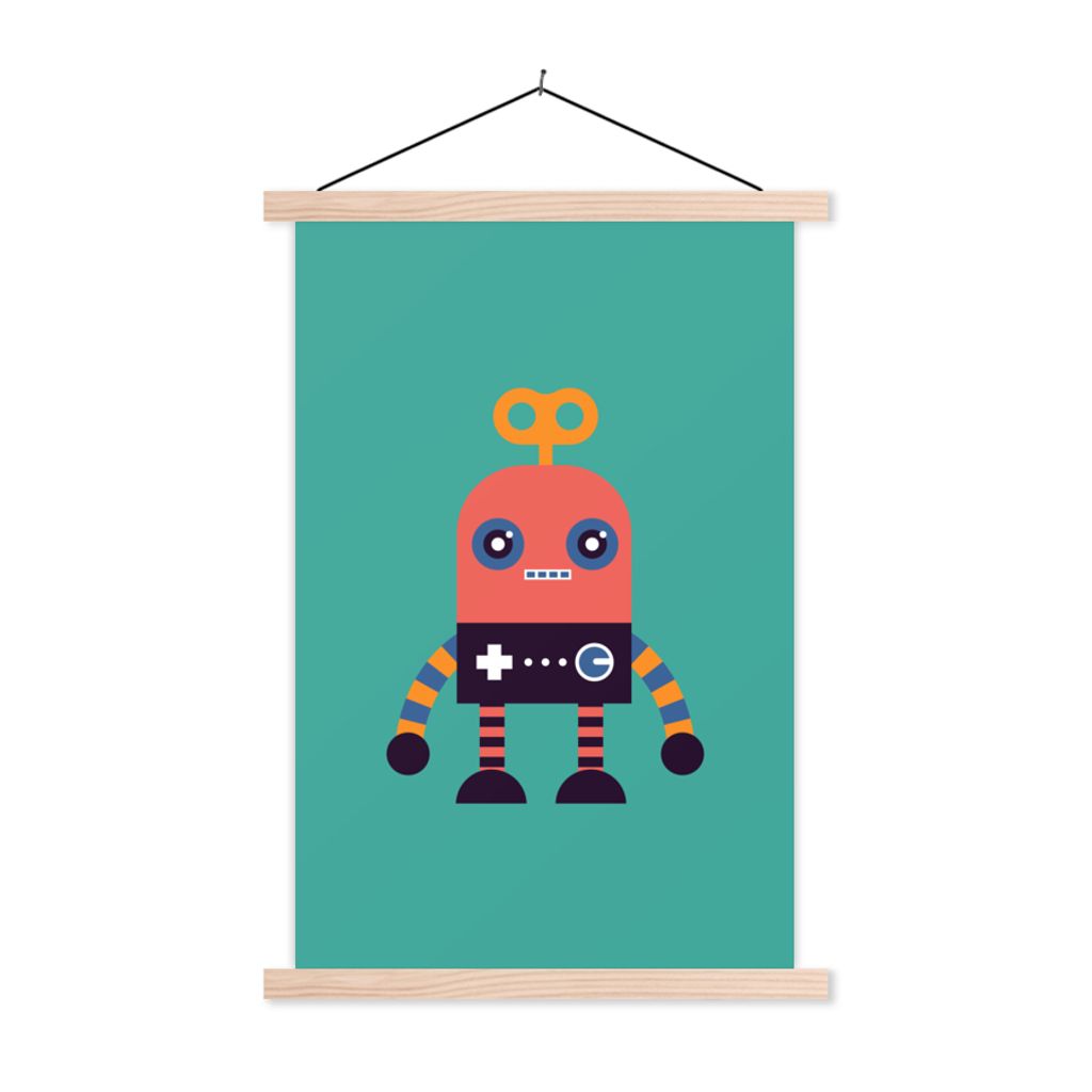 MuchoWow Textilposter Roboter - Spielzeug - Gesicht - Rosa - Jungen - Kinder 60x90 cm mit holzfarbenen Rahmen - Textil