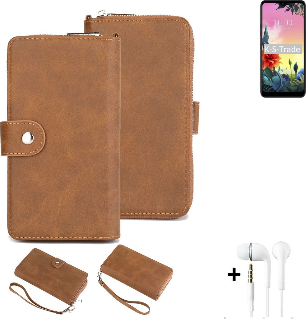K-S-Trade Handy Schutz Hülle kompatibel mit LG Electronics K50S + Kopfhörer Portemonnee Tasche Wallet-Case Bookstyle-Etui braun (1x)