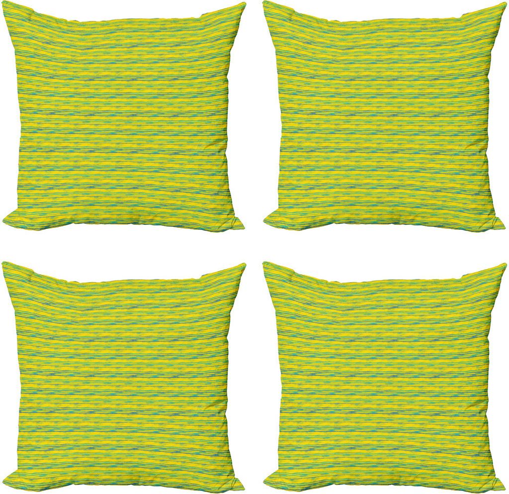 ABAKUHAUS Weinlese-Streifen Kissenbezug Set (4 Stück), Grunge Abstrakte Kunst, Moderner Doppelseitiger Digitaldruck, 45 cm x 45 cm, Senf Azure Blau