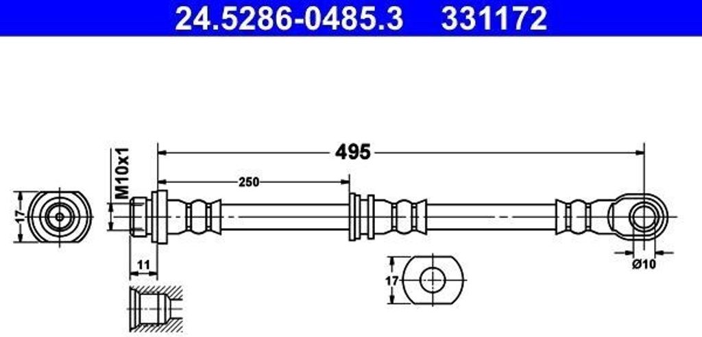 ATE 24.5286-0485.3 Bremsschlauch Vorne für MITSUBISHI PAJERO PININ (H6W, H7W) Pajero Sport I SUV (K7, K9)