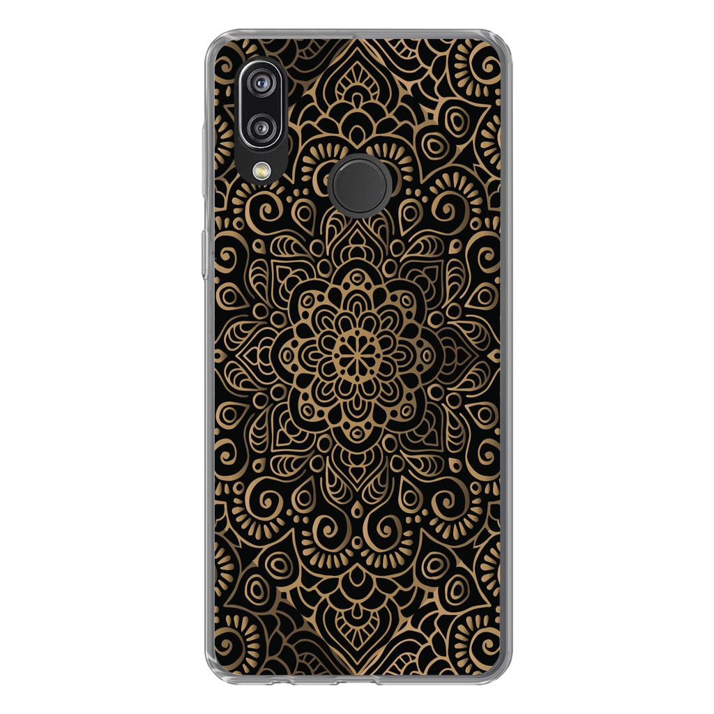 MuchoWow Handyhülle Schutzhülle Hülle für Huawei P20 Lite (2020) Goldenes Muster auf schwarzem Hintergrund Silikon Softcase Handy Hülle - Ka...