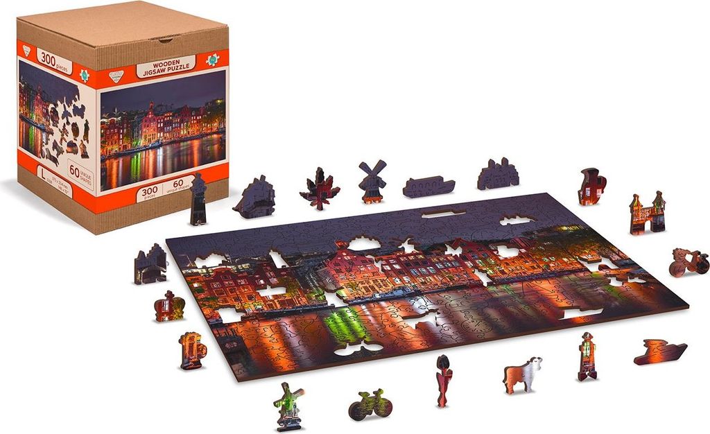 WOODEN CITY Holzpuzzle Nacht Amsterdam 2in1, 300 Teile ECO