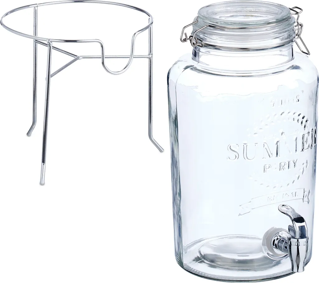 Relaxdays Dispenser Bevande 5L con Supporto - Erogatore Vetro Vintage - 5