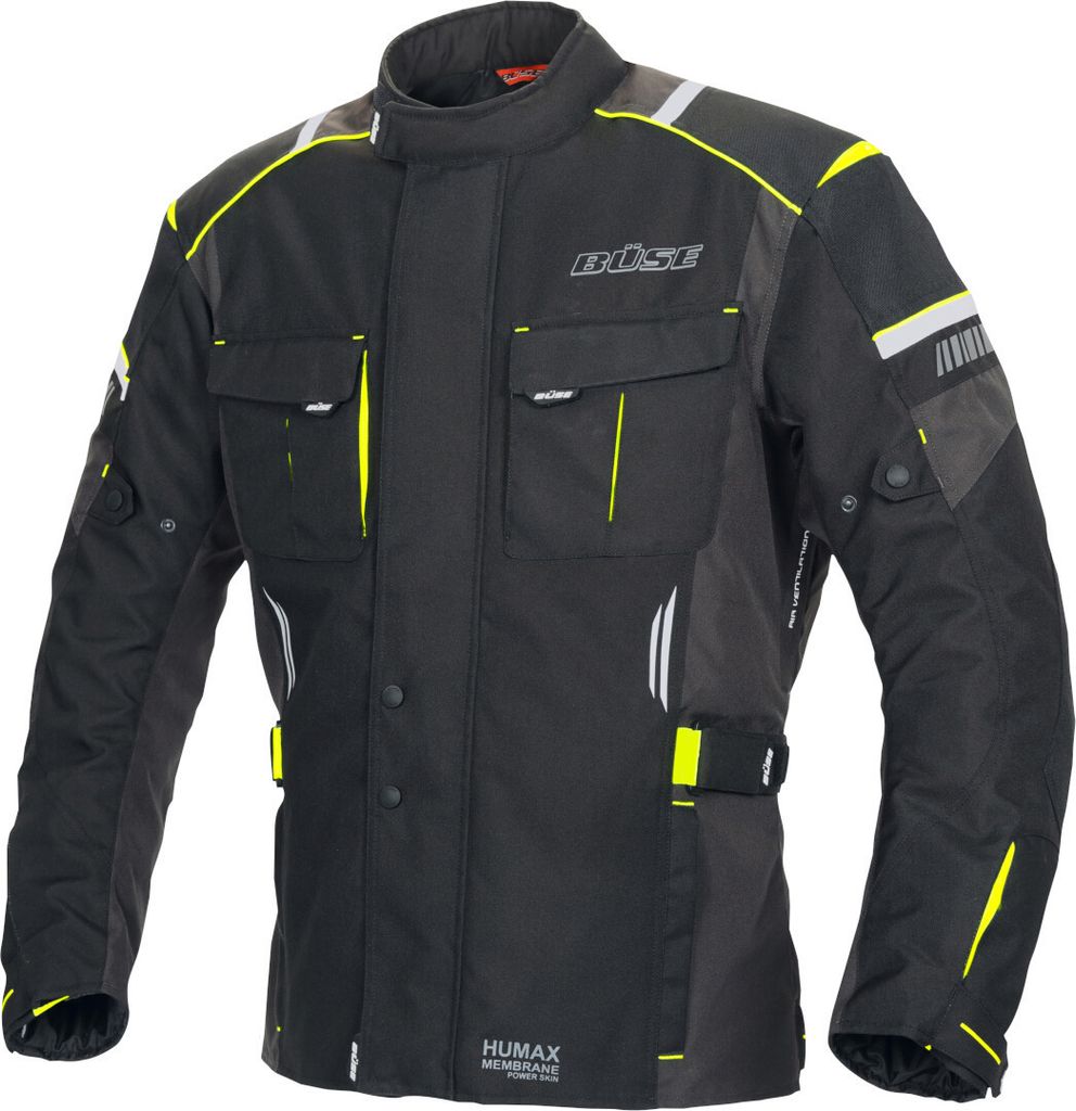 Büse Breno Pro Motorrad Textiljacke, schwarz/neon-gelb, 5XL