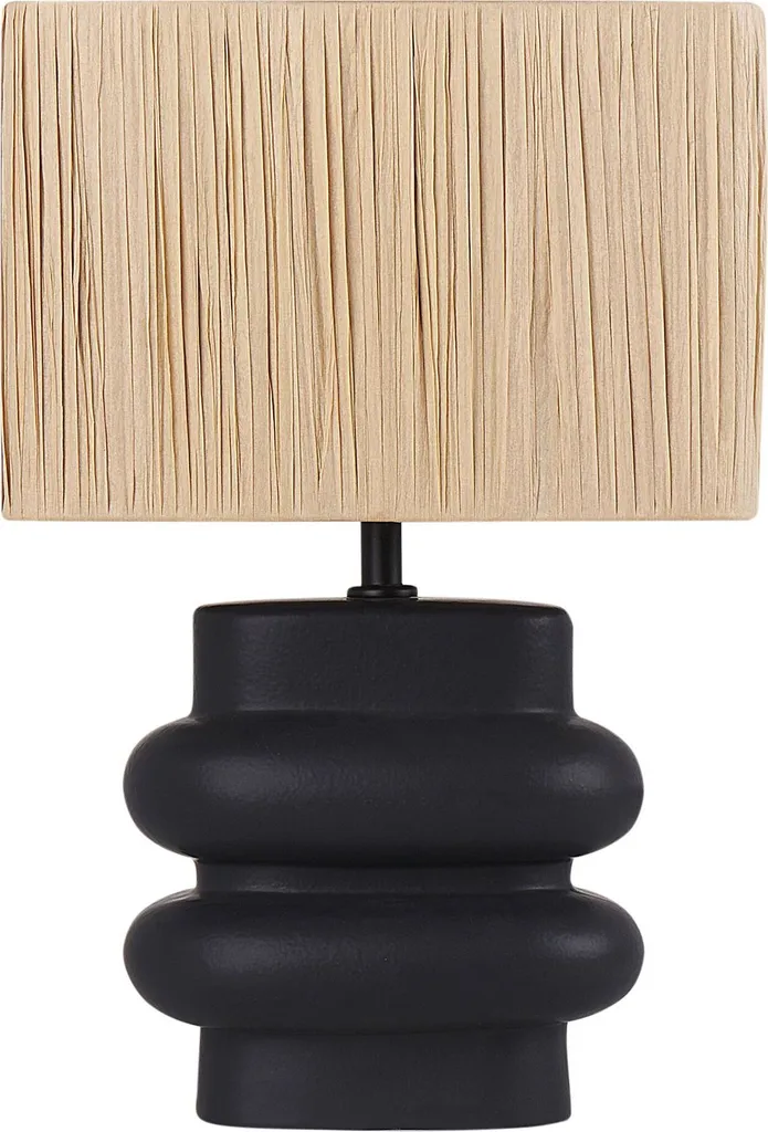 BELIANI Lampe de Table Noir et Naturel 42 cm en Céramique et Papier Tressé